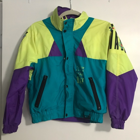 Vintage 90’s Kid’s Neon Windbreaker Surf Jacket - Picture 2 of 7